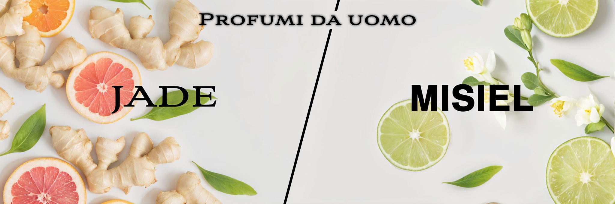 Profumi maschili equivalenti, durevoli ed economici: Jade con note di zenzero e pompelmo, e Misiel con lime e fiore d’arancio. Scopri fragranze ispirate all’alta profumeria con un’eccellente persistenza.